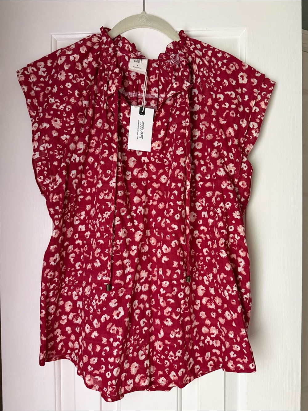 Women's Red Floral Tie-Neck Blouse by Good Hart